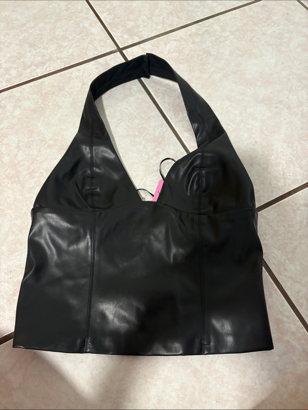 Edikted Black Faux Leather Halter Crop Top